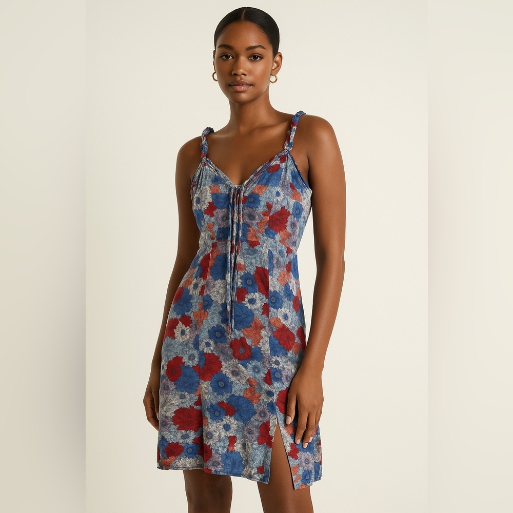 Floral Blue and Red Women's Dress